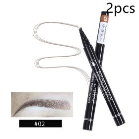 Four-head Eyebrow Pencil Liquid Eyebrow Pencil Tattoo Eyebrow Pencil Eyebrow Pencil 4-head Eyebrow Pencil Four-jaw Eyebrow Pencil (Option: 2 Gray Coffee Color-2PCS)