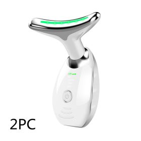 Neck Face Beauty Device Colorful LED Photon Therapy Skin Tighten Reduce Double Chin Anti Wrinkle Remove Lifting Massager (Option: White-2PCS)