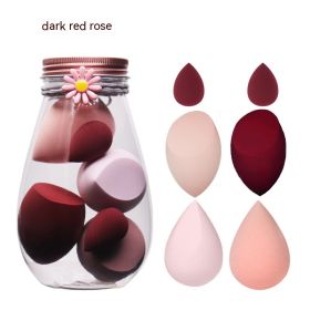 Foreign Trade Makeup Puff 7 PCs Canned Cosmetic Egg Suit Drift Bottle Makeup Sponge Soaking Water Bigger Mini (Option: Little Daisy Dark Red Rose)