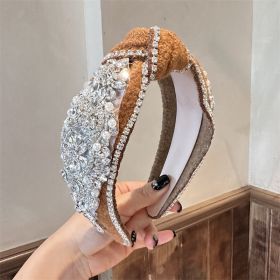 European And American Heavy Industry Rhinestone Knotted Hair Hoop Retro Court (Color: Brown)