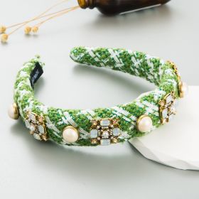 Korean Ins Headband Classic Style Color Glass Drill Pearl Hair Accessories (Color: Green)