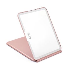 Large Cosmetic Mirror With Light Portable Make-up Rechargeable Folding Makeup (Option: Rose gold-L)